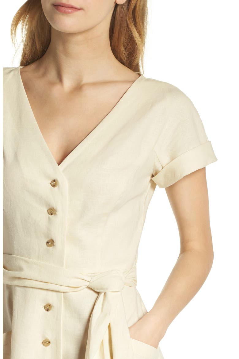 Vanessa Button Front Linen Blend Midi Dress, Alternate, color, BUTTERCUP