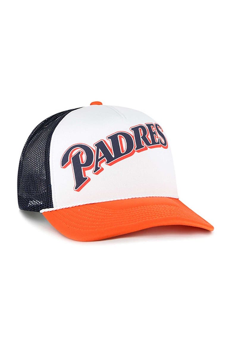 Men's '47 White San Diego Padres Foam Front Script Trucker Snapback Hat, Alternate, color, White