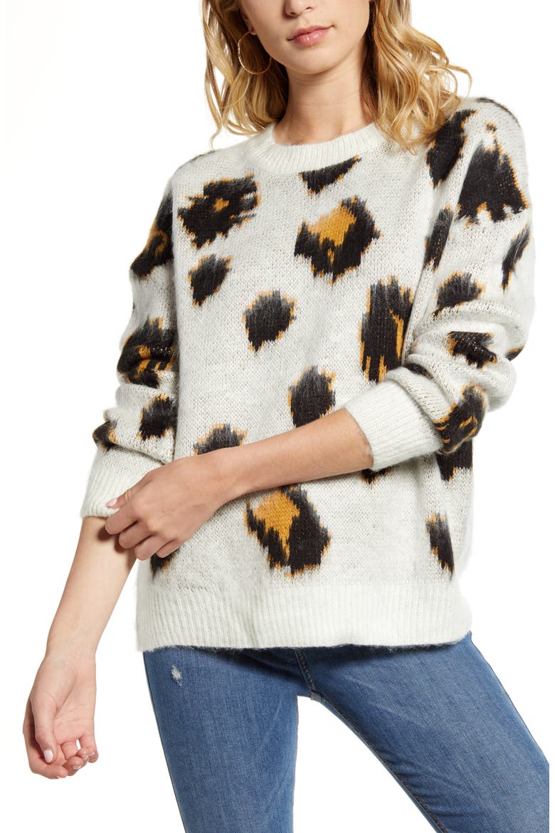 Leopard Pullover, Main, color, IVORY