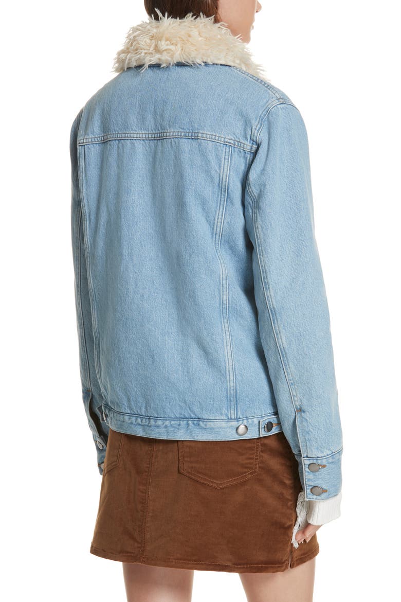Le Curly Faux Shearling Collar Denim Jacket, Alternate, color, MONROE