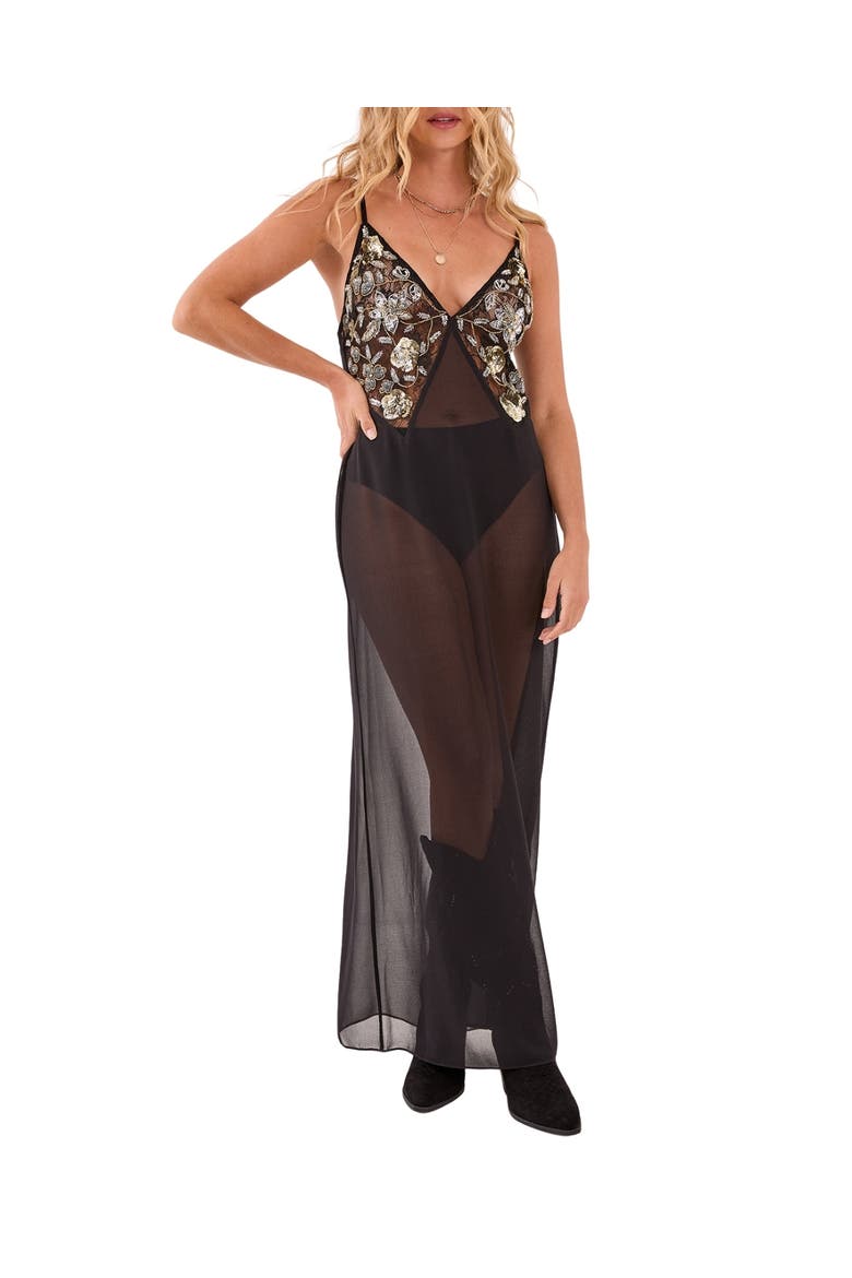 Sheer Strappy Maxi Dress, Alternate, color, Black