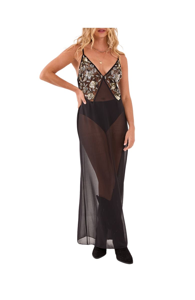 NASTY GAL Sheer Strappy Maxi Dress, Alternate, color, Black