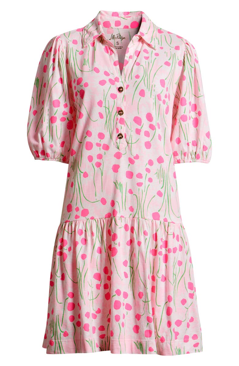 Lilly Pulitzer<sup>®</sup> Bingley Drop Waist Puff Shoulder Dress, Main, color, Conch Shell Pink Sunny Daisies