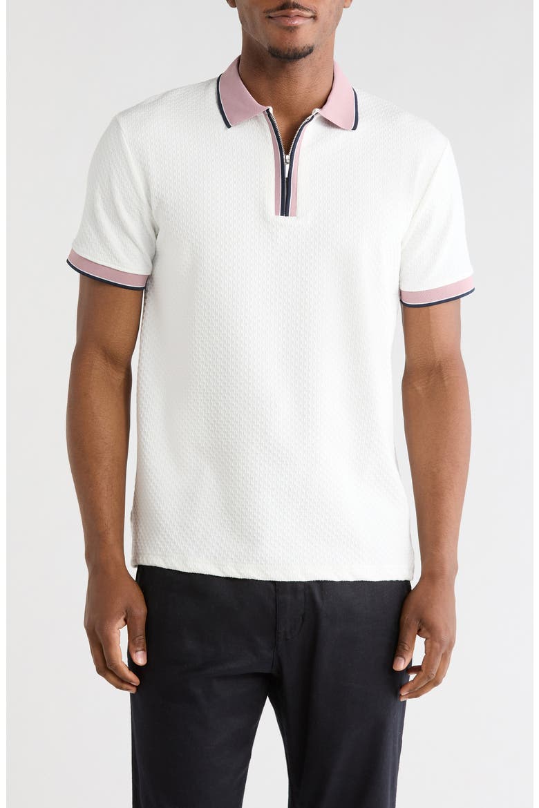 Textured Quarter Zip Polo, Main, color, OFF WHITE