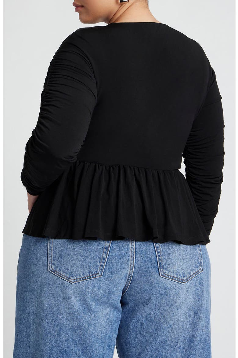 Ruched Matte Jersey Peplum Top, Alternate, color, BLACK ONYX