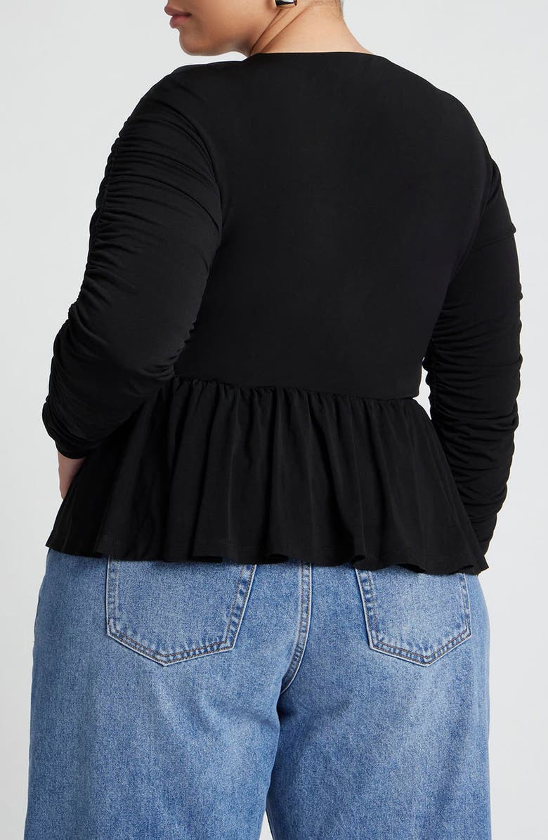 ELOQUII Ruched Matte Jersey Peplum Top, Alternate, color, 
