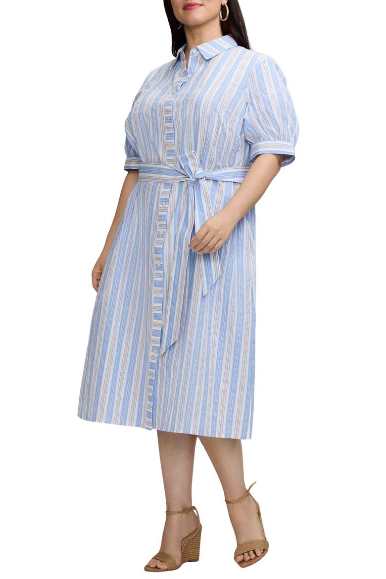 Esther Belted Stripe Cotton Shirtdress, Main, color, BLUE MULTI