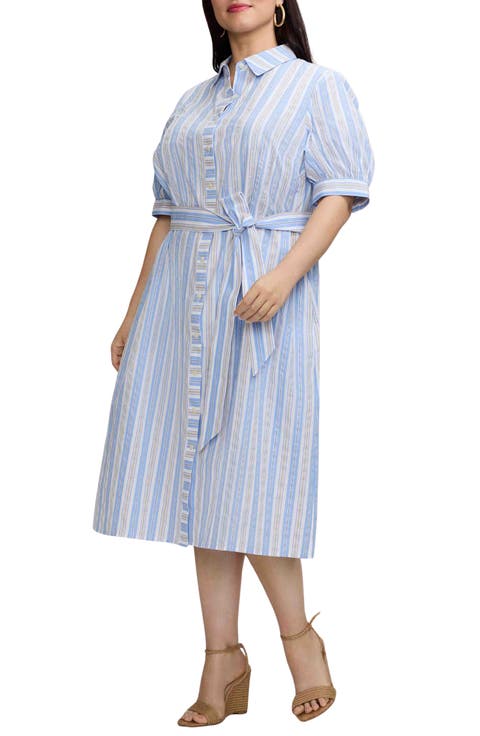 Esther Belted Stripe Cotton Shirtdress (Plus)