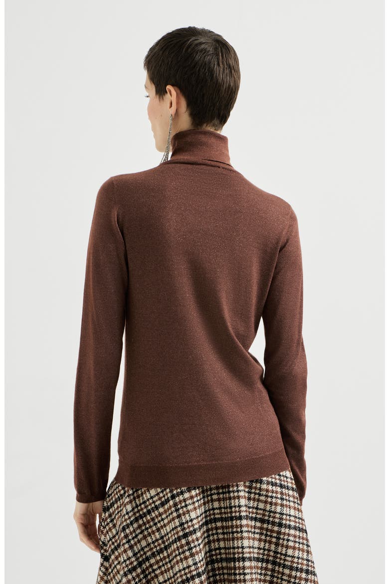 Sparkling cashmere and silk lightweight turtleneck sweater, Alternate, color, Brown