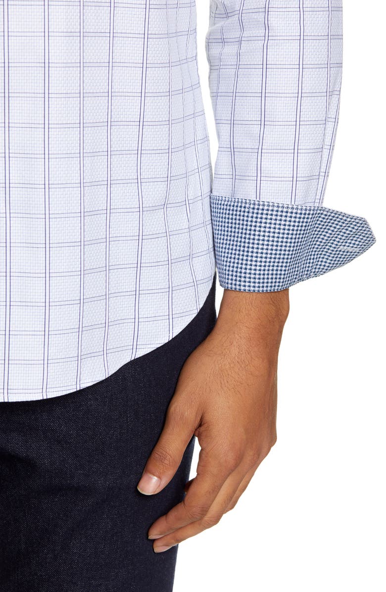 Bugatchi Shaped Fit Windowpane Button-Up Shirt, Alternate, color, 