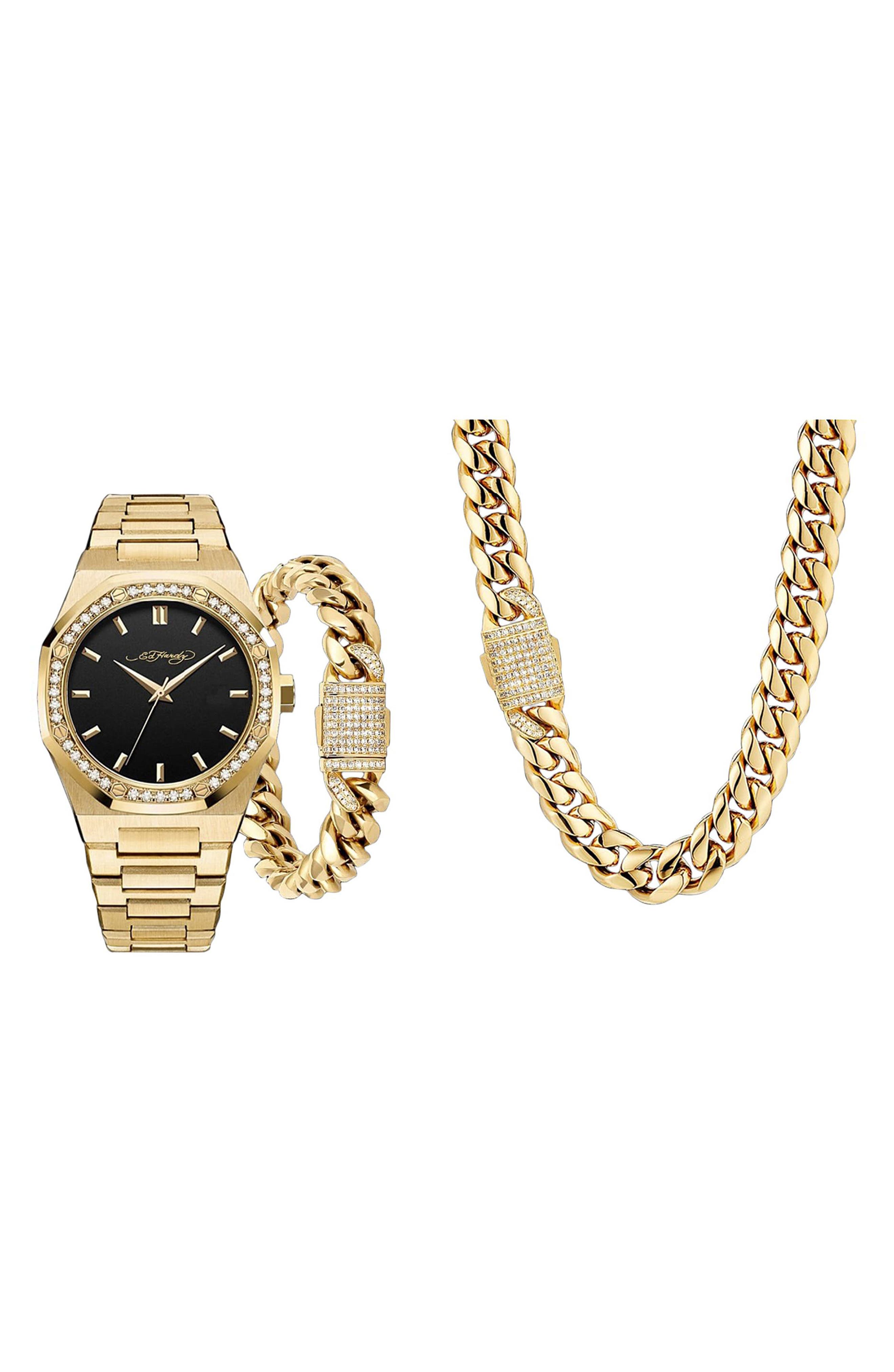 Ed Hardy Crystal Pavé Quartz Bracelet Watch, Rolo Chain Bracelet ...
