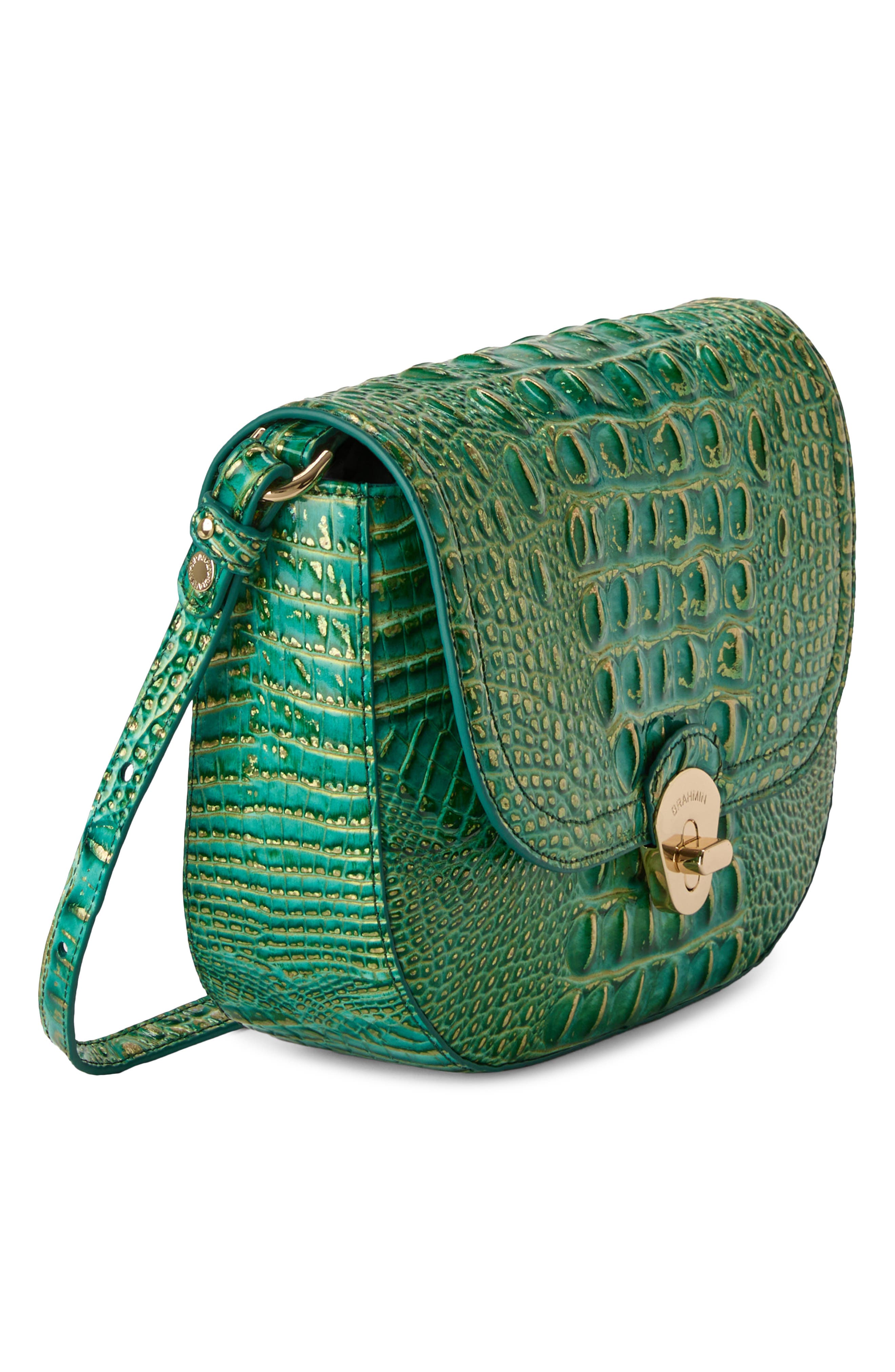 Portia Croc Embossed Leather Crossbody Bag, Alternate, color, JUNGLE JEWEL