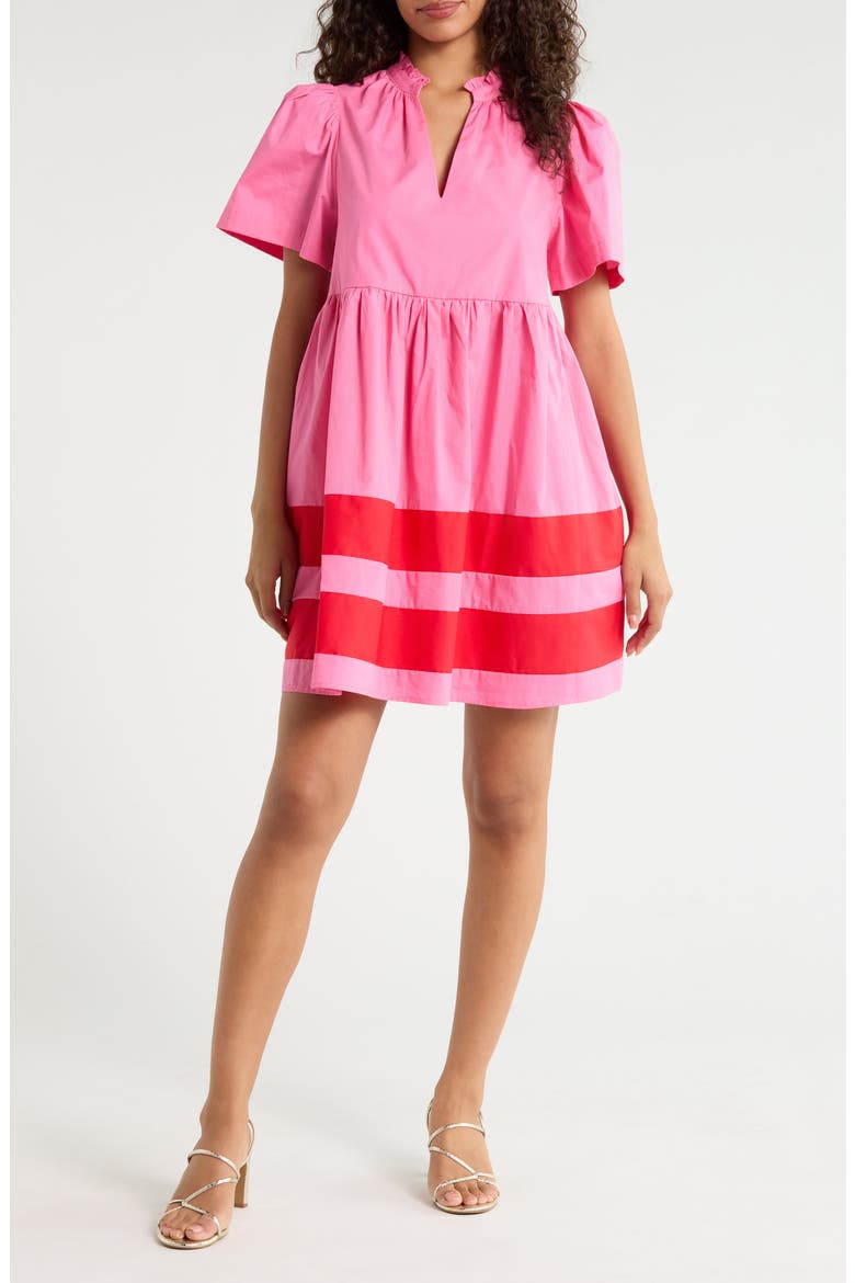 Lidia Colorblock Cotton Minidress, Main, color, PINK-RED