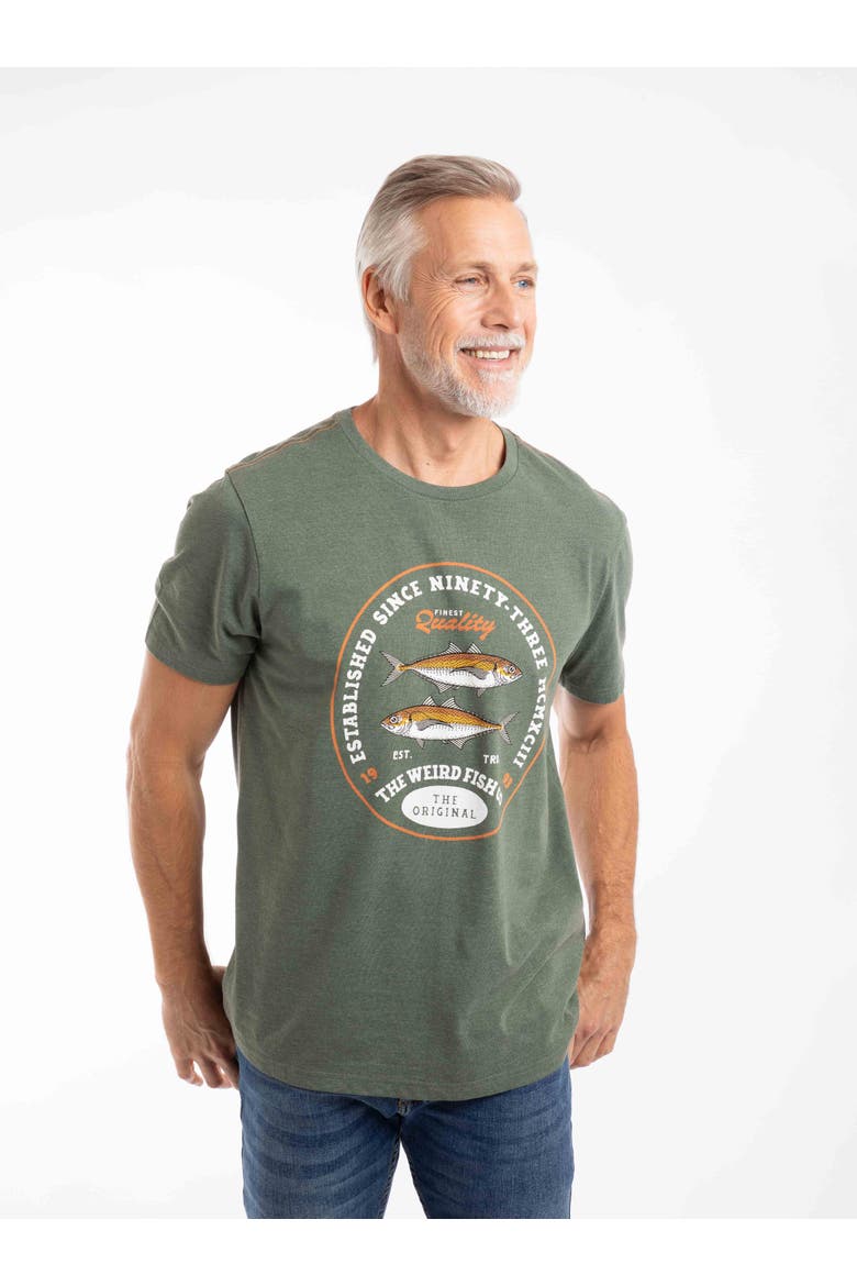 Fish Stamp Front Print Graphic T-Shirt, Main, color, Basil