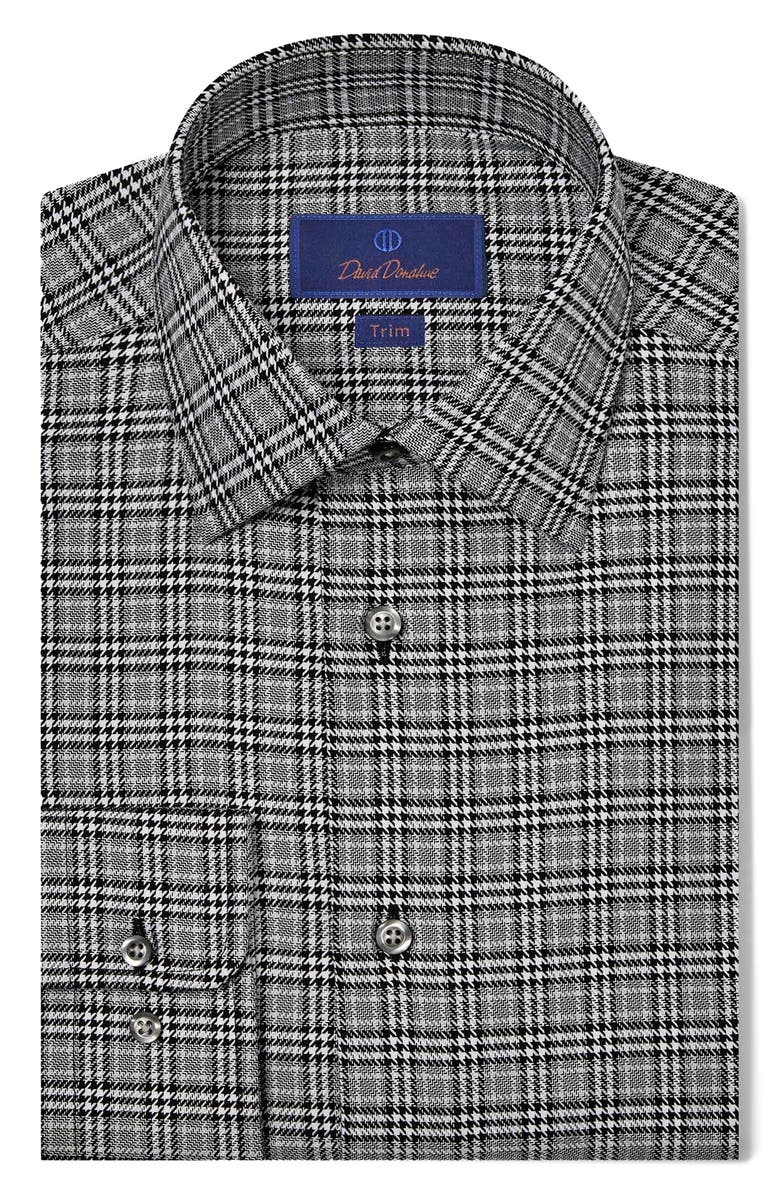 David Donahue Trim Fit Glen Check Cotton Dress Shirt, Main, color, 