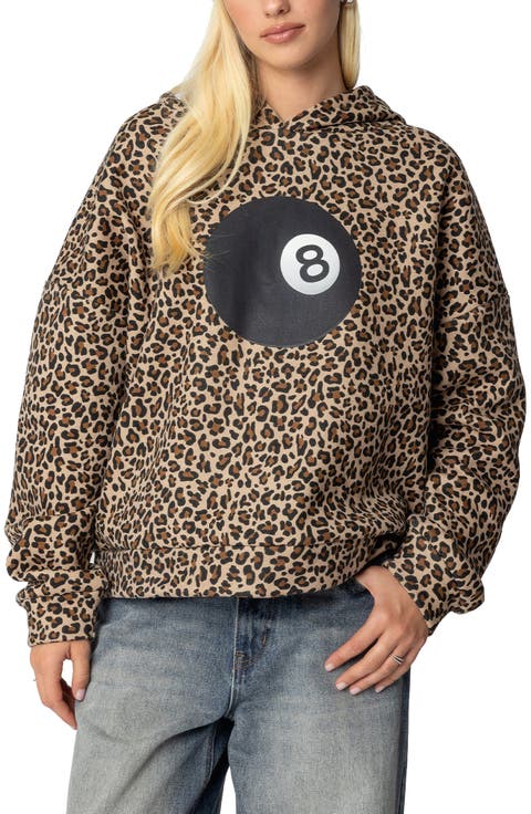 8 Ball Leopard Print Oversize Graphic Hoodie