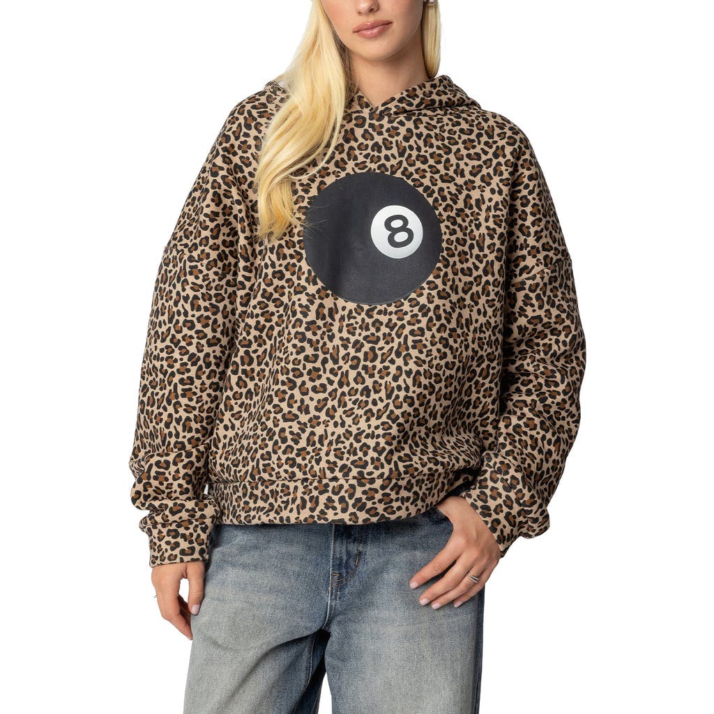EDIKTED EDIKTED 8 BALL LEOPARD PRINT OVERSIZE GRAPHIC HOODIE