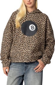 EDIKTED 8 Ball Leopard Print Oversize Graphic Hoodie