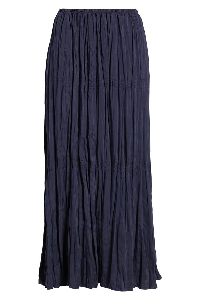 Smocked Silk Midi Skirt, Alternate, color, INK