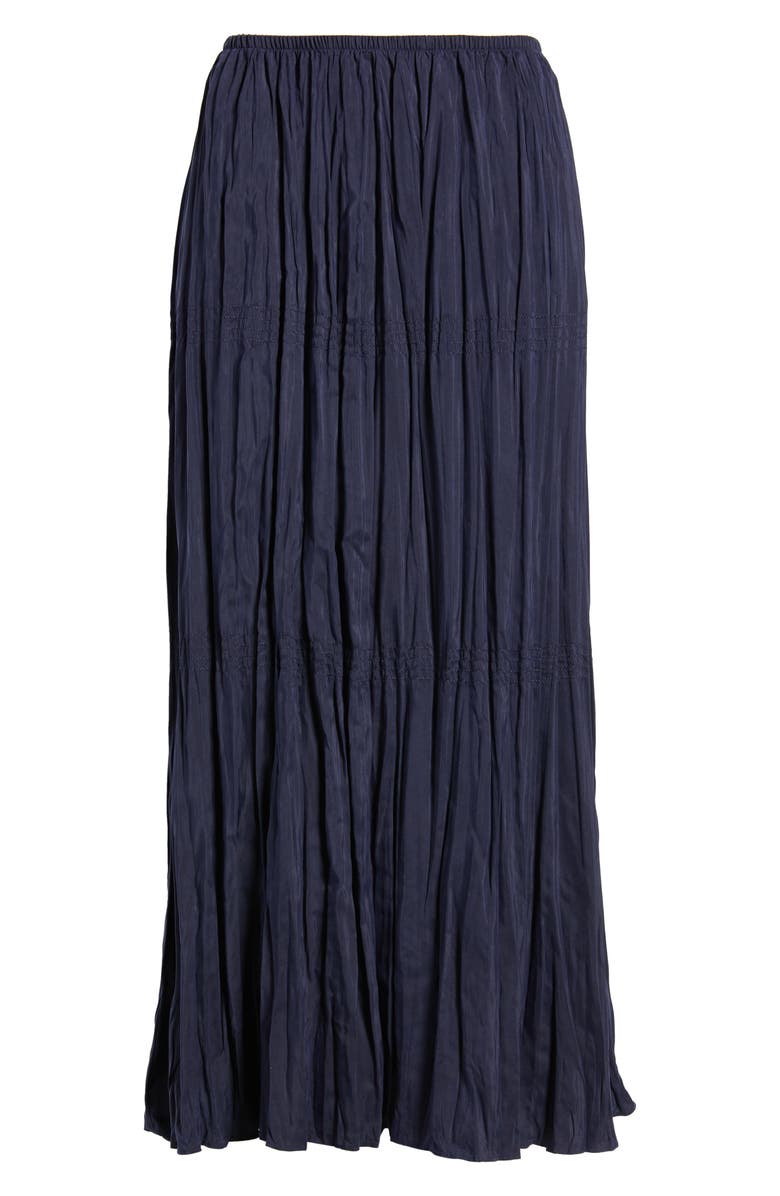 Eileen Fisher Smocked Silk Midi Skirt, Alternate, color, Ink