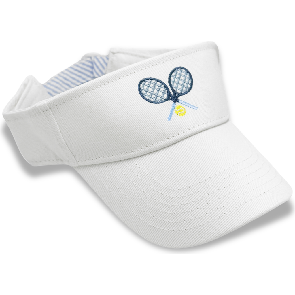 Bits & Bows Tennis Rackets Twill Velco Visor In White