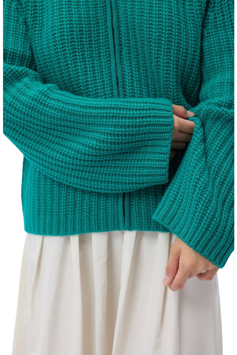 Chunky Cashmere Cardigan with Zipper, Alternate, color, dynasty green