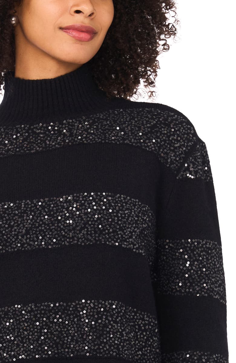 Halogen<sup>®</sup> Mock Neck Sequin Stripe Sweater, Alternate, color, Rich Black