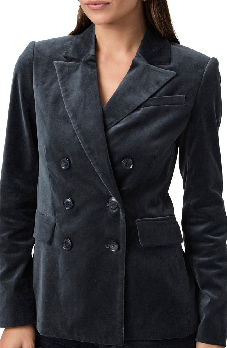 PAIGE Malbec Double Breasted Velveteen Blazer, Alternate, color, Calico Blue