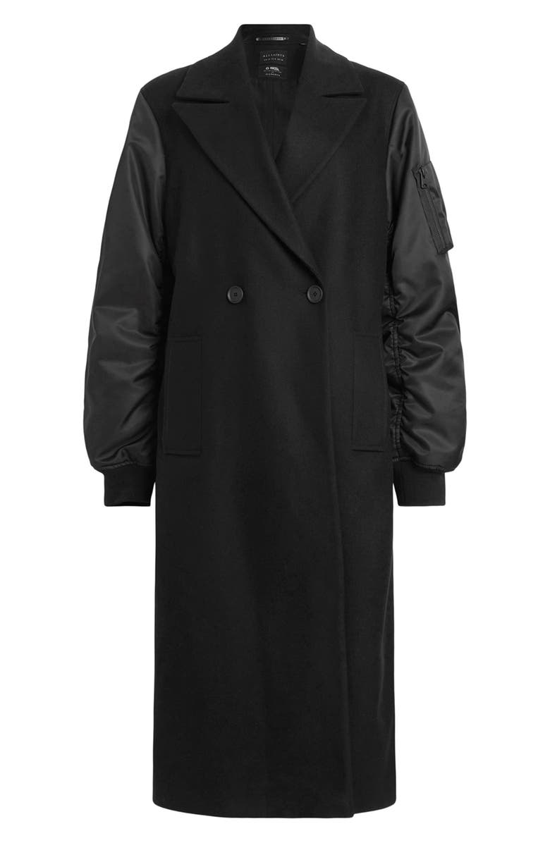 AllSaints Paulah Mixed Media Wool Blend Coat, Alternate, color, Black