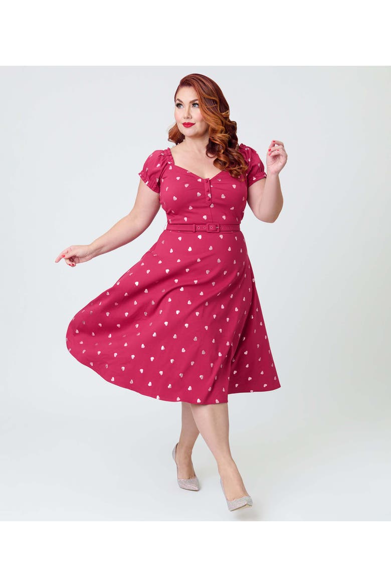 Plus Size Ohara Swing Dress, Main, color, Burgundy W/ Pink Hearts