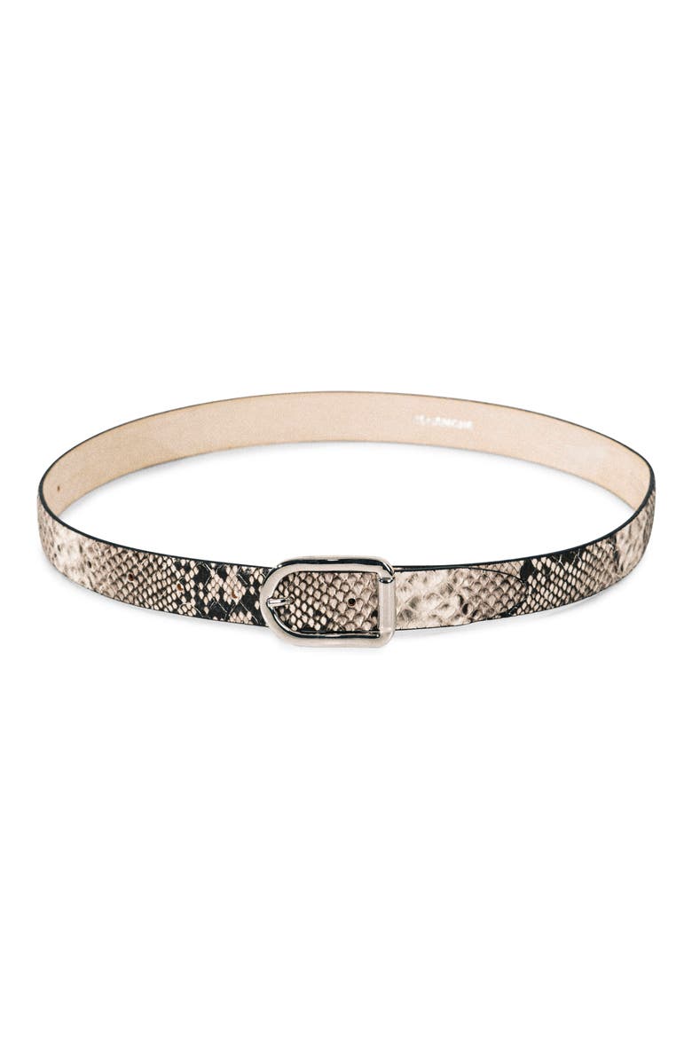 Mija Snakeskin Print Leather Belt, Main, color, IVORY SNAKESKIN PRINT/ SILVER