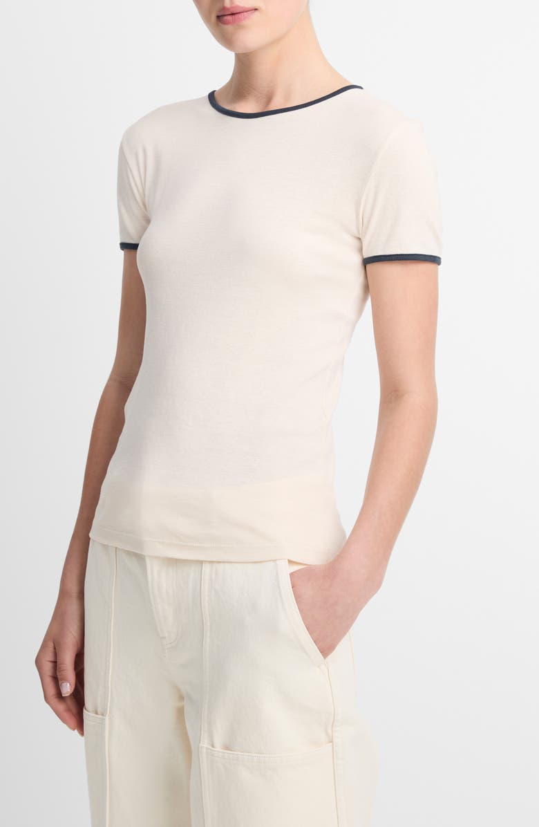 Vince Tipped Pima Cotton Crewneck T-Shirt, Alternate, color, Flaxen/ Deep Lake