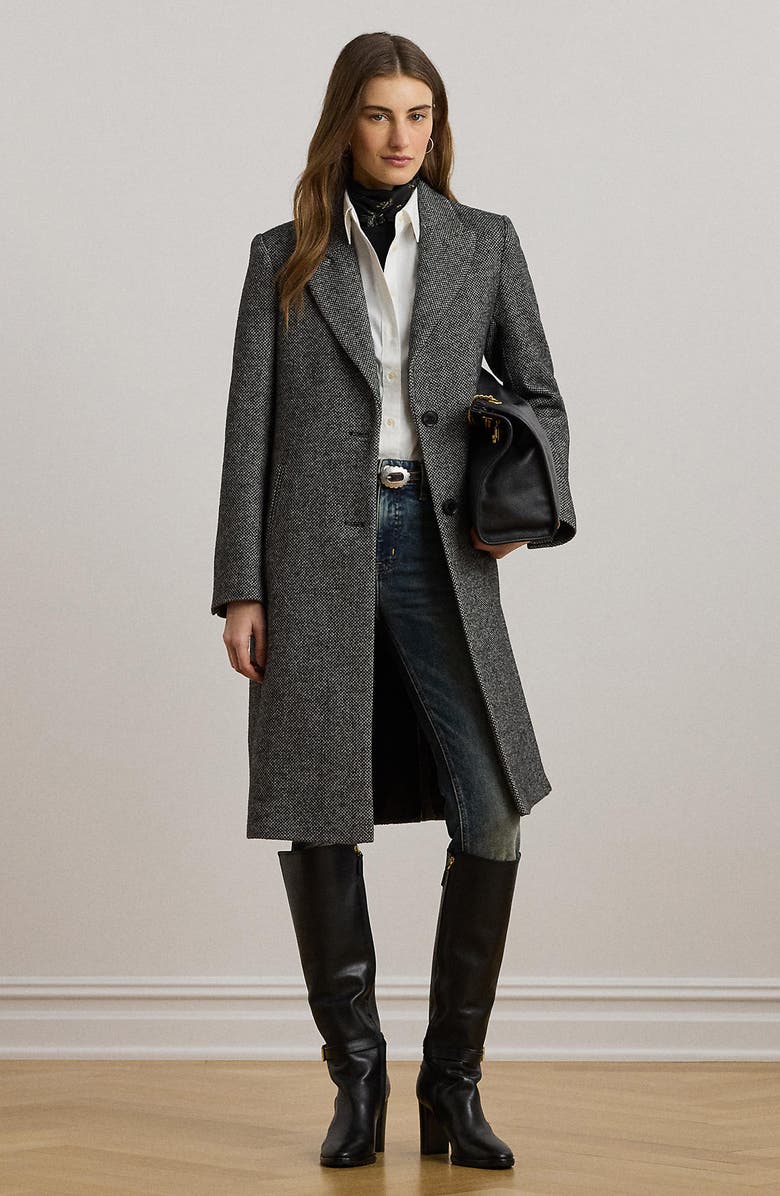 Lauren Ralph Lauren Wool Blend Tweed Coat, Alternate, color, 
