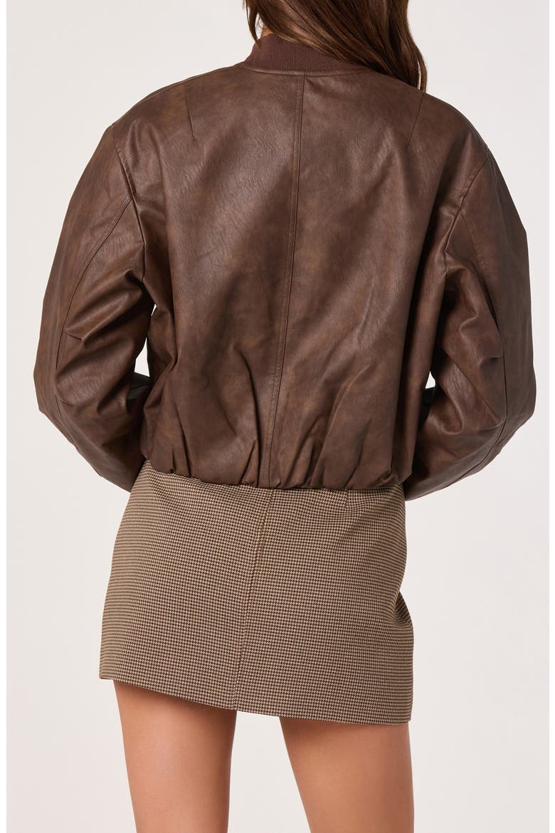 Faux Leather Bomber Jacket, Alternate, color, BROWN