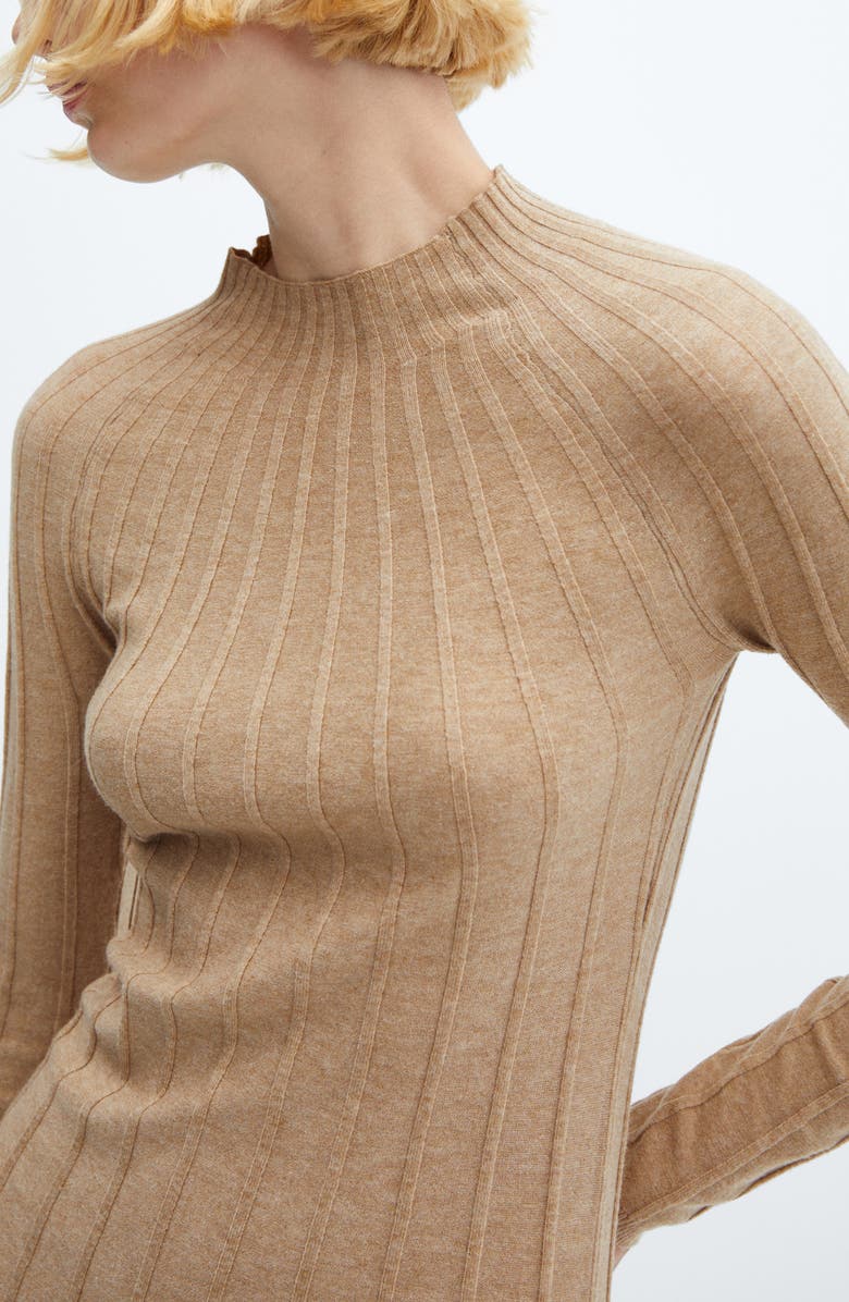 MANGO Long Sleeve Funnel Neck Rib Sweater Dress, Alternate, color, 