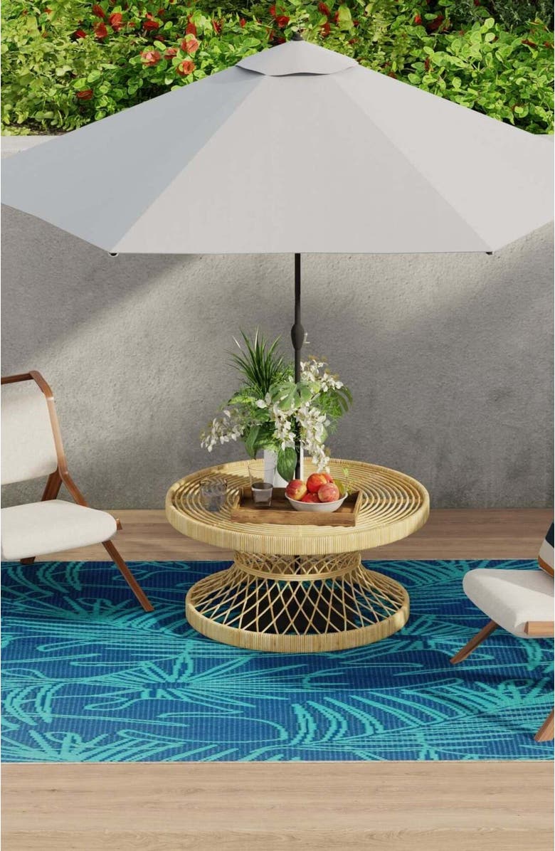 Mad Mats Palm Leaf Deep Turquoise, Alternate, color, Blue And Turquoise
