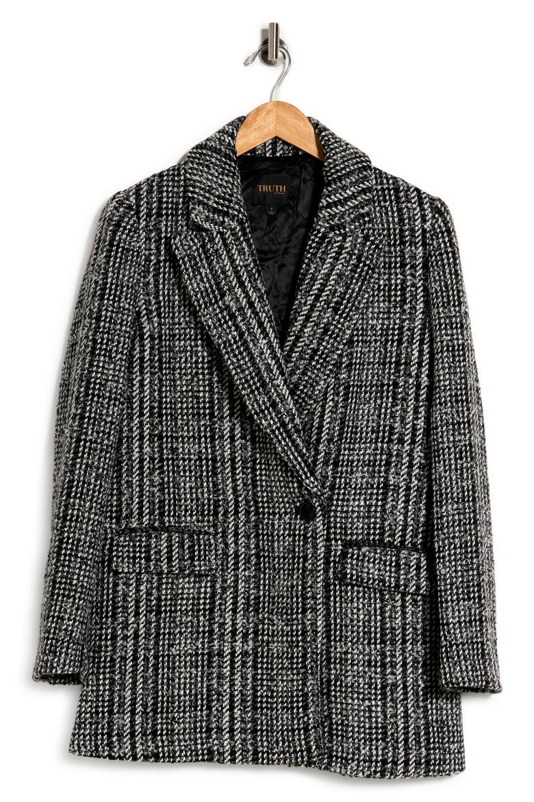 BY REPUBLIC Notch Lapel Single Breasted Tweed Blazer, Alternate, color, BLK/ WHT PLAID