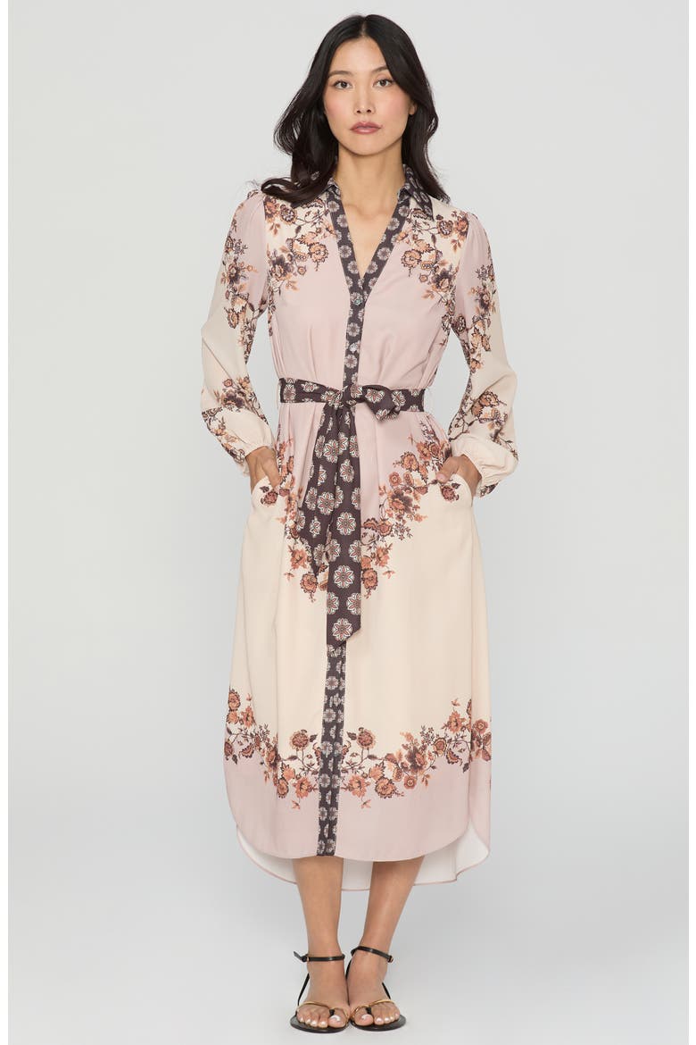 Clover Floral Print Midi Shirtdress, Alternate, color, BROWN MULTI
