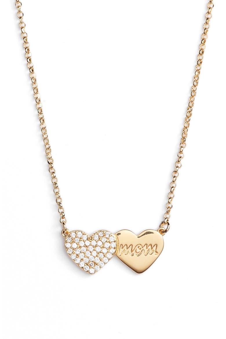 mom knows best pavé heart necklace, Main, color, GOLD