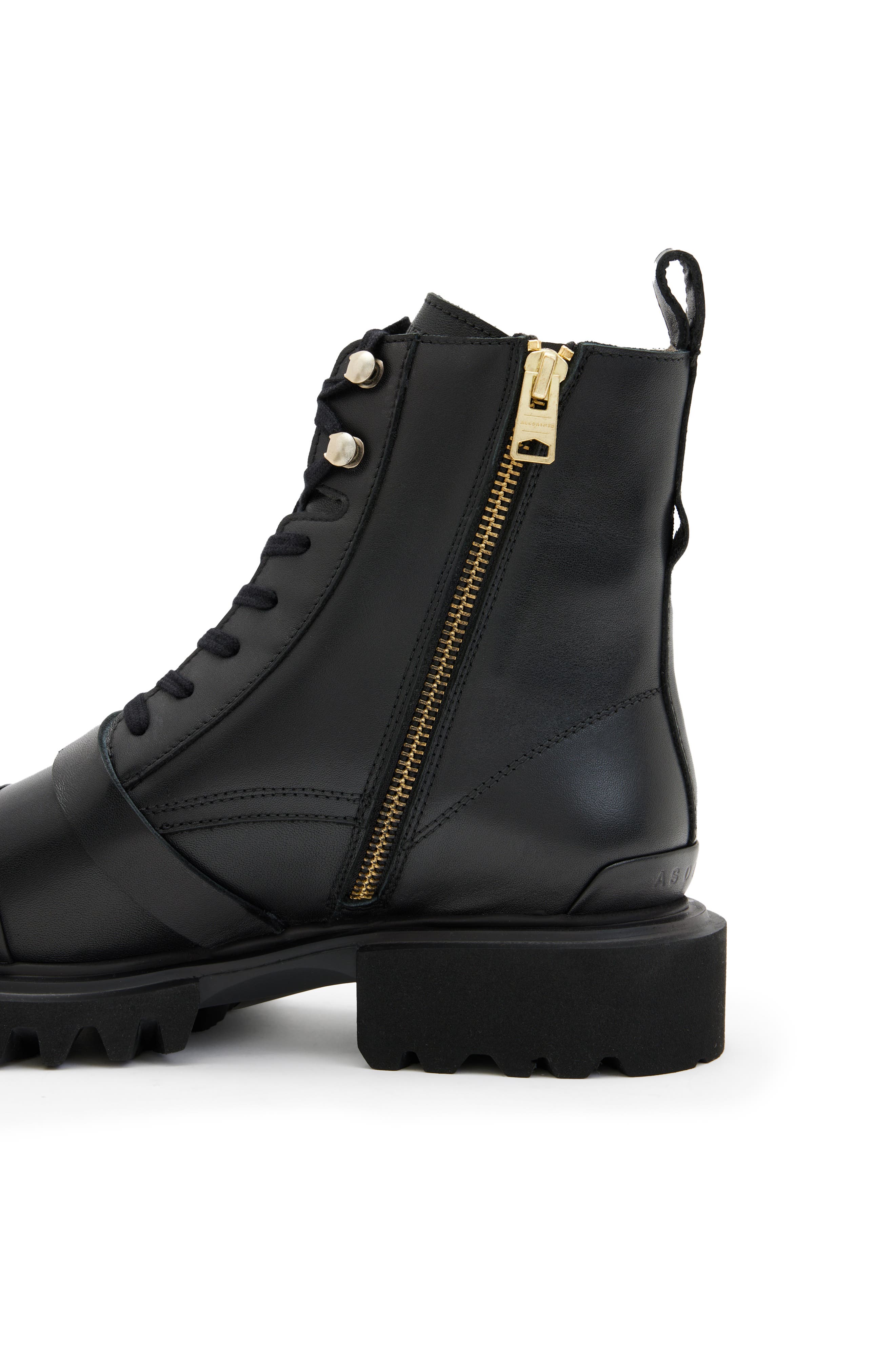 AllSaints Tori Lug Sole Combat Boot, Alternate, color, Black/ Warm Brass
