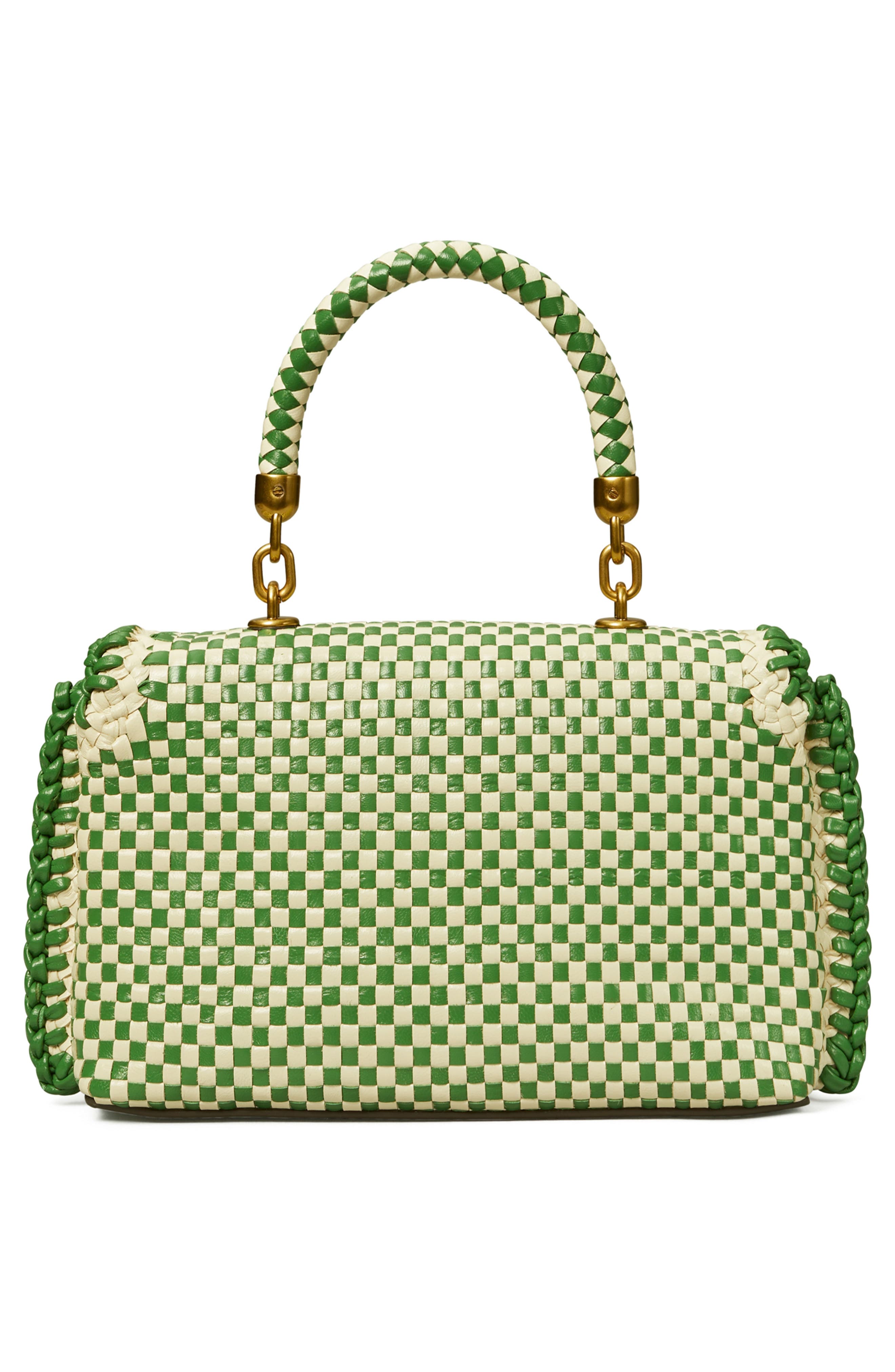 Tory Burch Mini Kira Woven Leather Top Handle Bag, Alternate, color, 