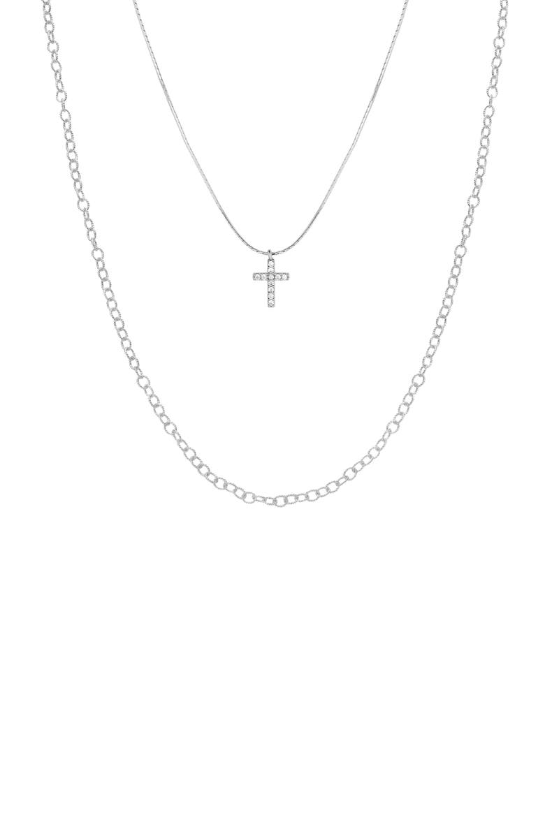 18K Gold Plated Sterling Silver Minimal Grace Necklace Set Gift Idea, Main, color, Silver