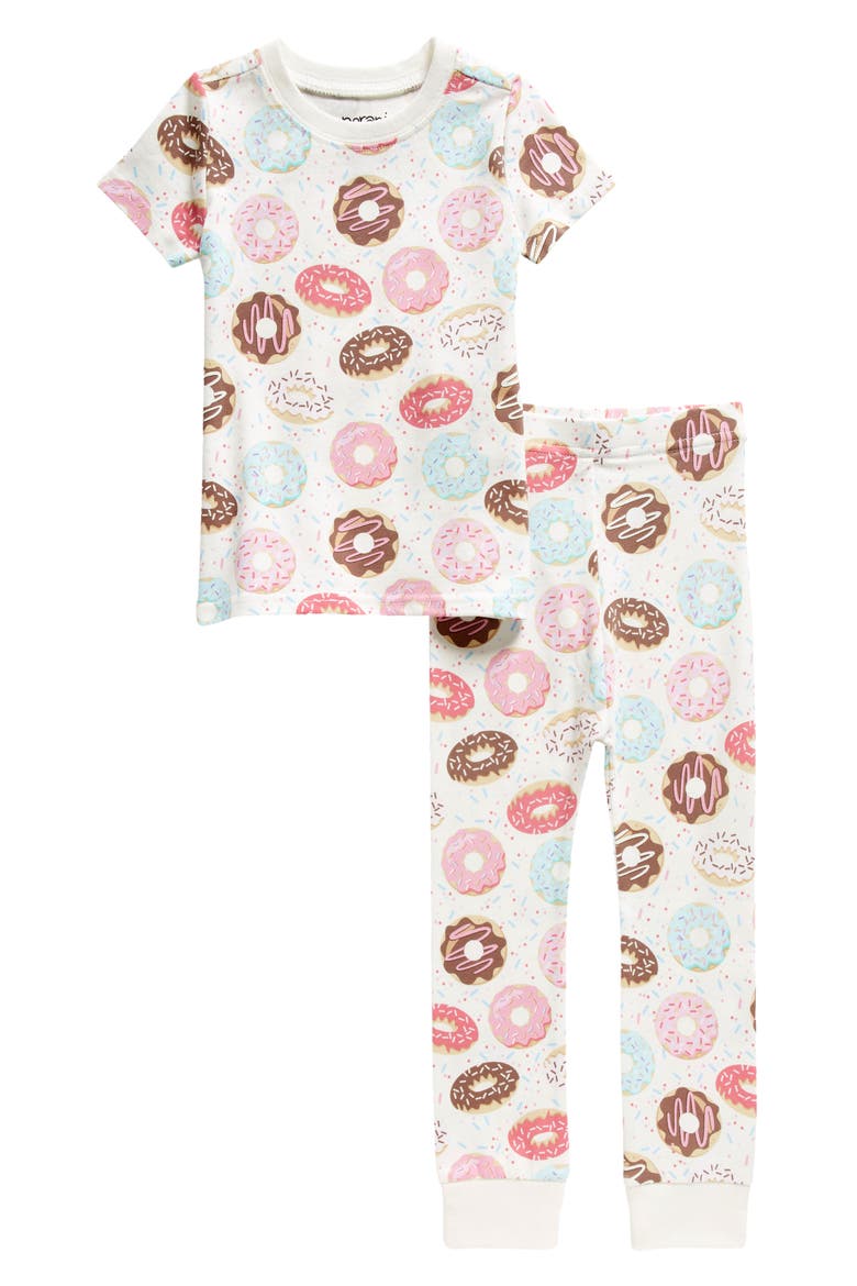 Kids Organic Two-Piece Short Sleeve Pajama Set in Donuts, Main, color, PINK/ BROWN