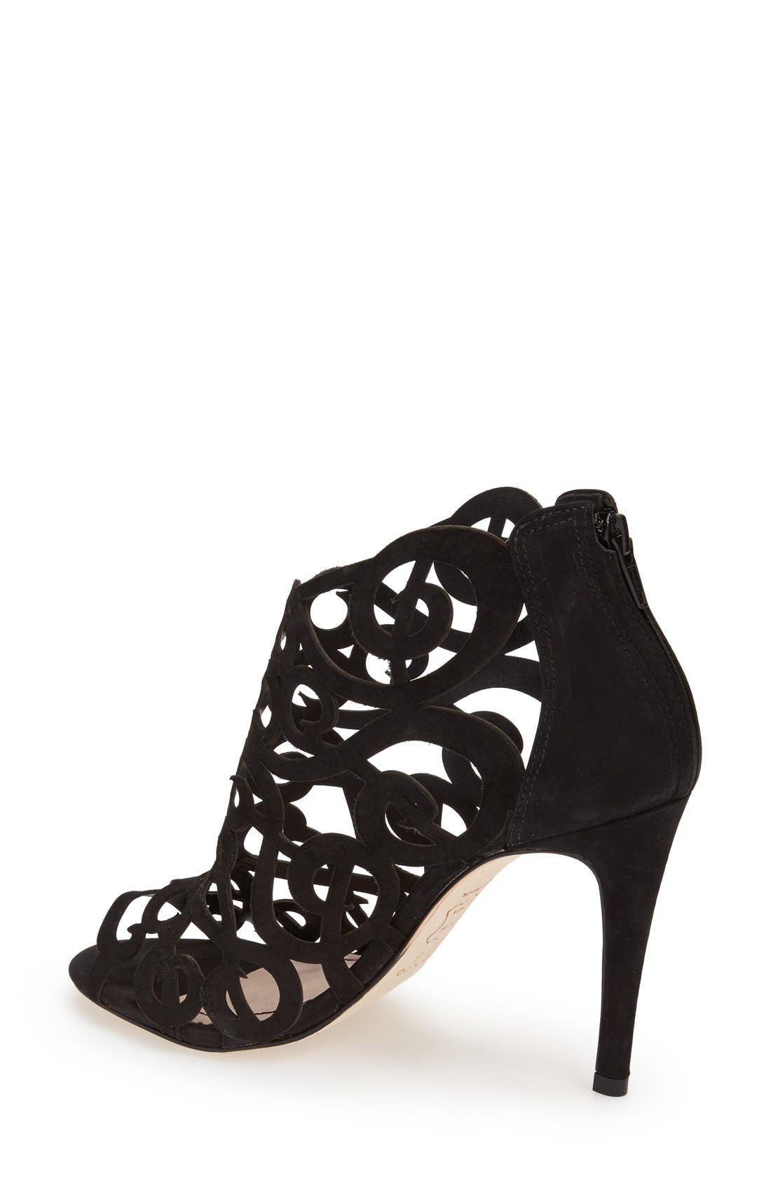 'Marla' Laser Cutout Peep Toe Bootie, Alternate, color, BLACK