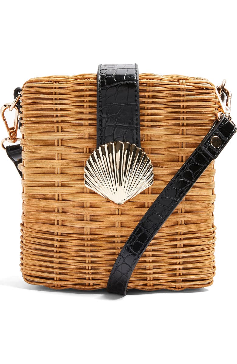 Topshop Shell Wicker Crossbody Bag, Main, color,