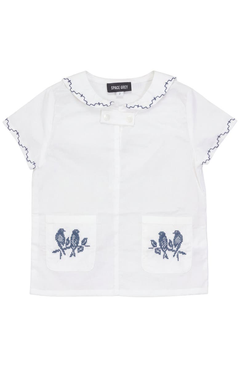 Space Grey Sailor Embroidered Short Sleeve Shirt, Main, color, White