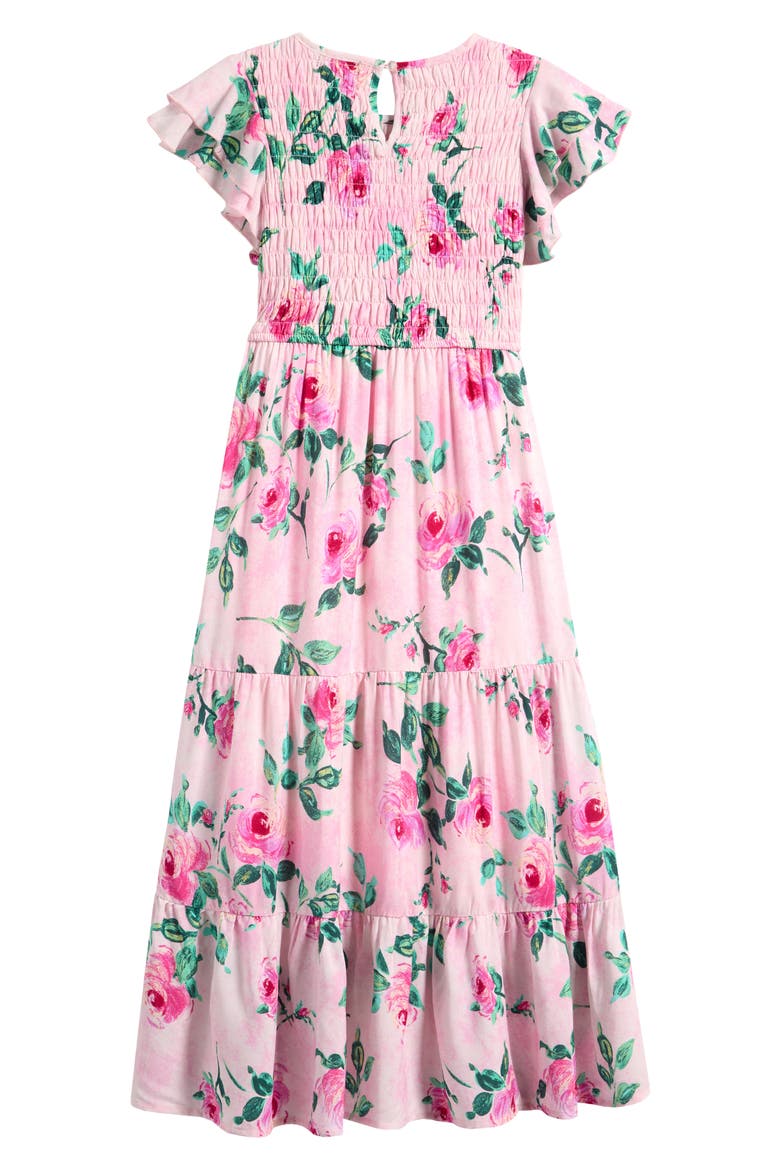 Kids' Chiffon Smocked Ruffle Maxi Dress, Alternate, color, ROSE