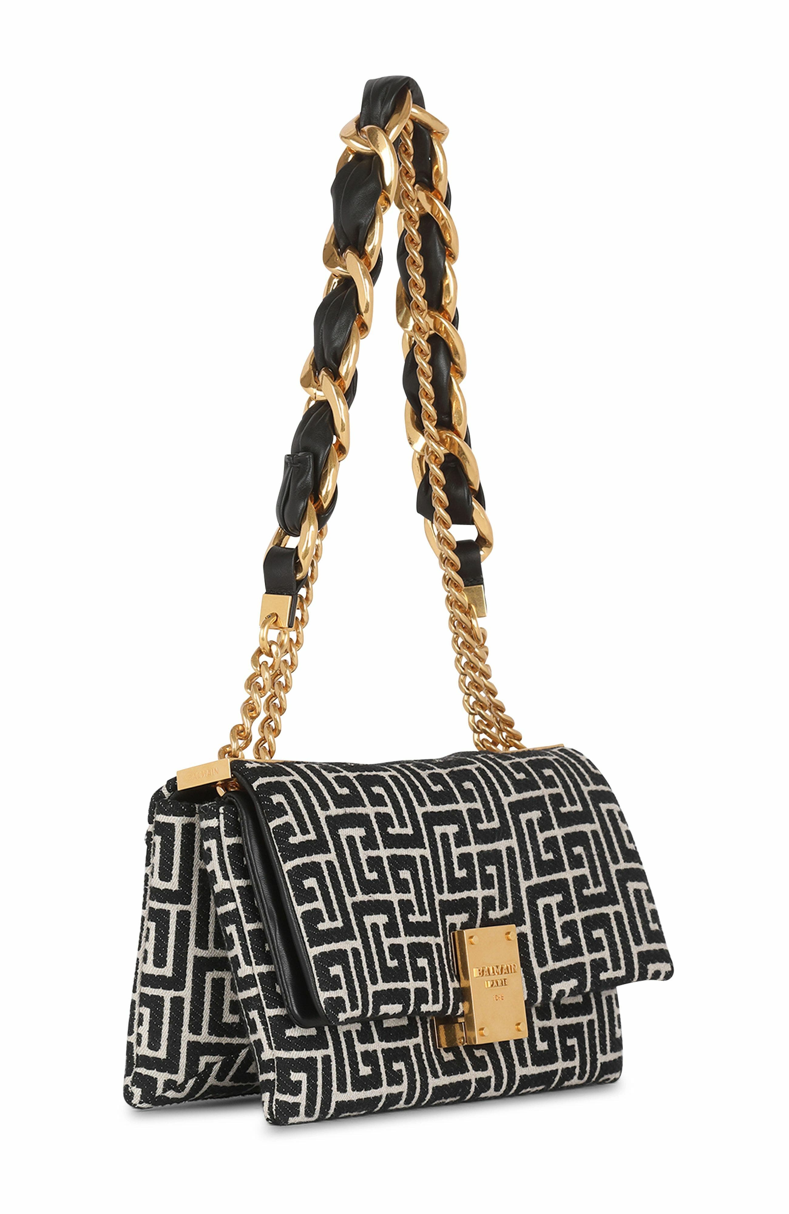 Balmain 1945 Soft Small Monogrammed Canvas Bag, Alternate, color, 