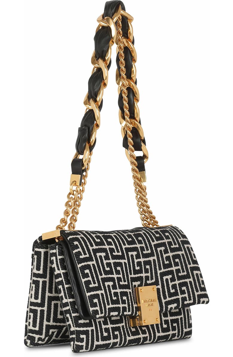 Balmain 1945 Soft Small Monogrammed Canvas Bag, Alternate, color,