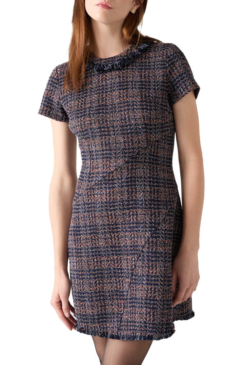 Alba Tweed Fringe Minidress, Main, color, NAVY